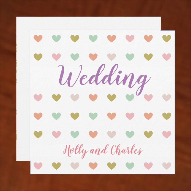 Bröllopsinbjudan med Pastel Hearts Mönster Inbjudningar (Skapare uppladdad)