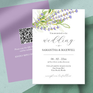 Bröllopsinbjudan med QR-kod Botanical Lavender Inbjudningar