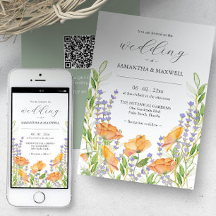 Bröllopsinbjudan med QR-kod Unika Blommor Inbjudningar