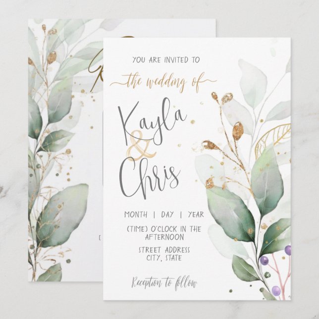 Bröllopsinbjudan med QR-OSA Inbjudningar (Fram/baksida)