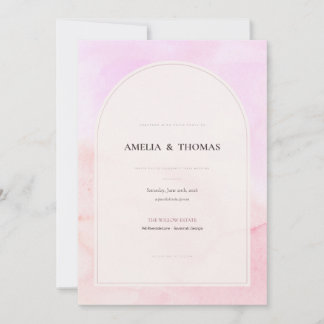 Bröllopsinbjudan med rosa akvarellbåge inbjudningar