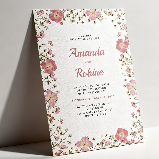 Bröllopsinbjudan med rosa blommor inbjudningar (Skapare uppladdad)