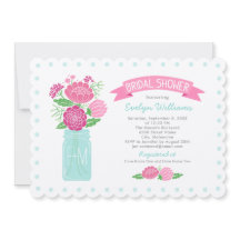 Bröllopsinbjudan med rosa murar-krukor och monogra