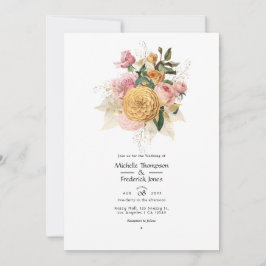 Bröllopsinbjudan med rosa och guld blommor Inbjudningar