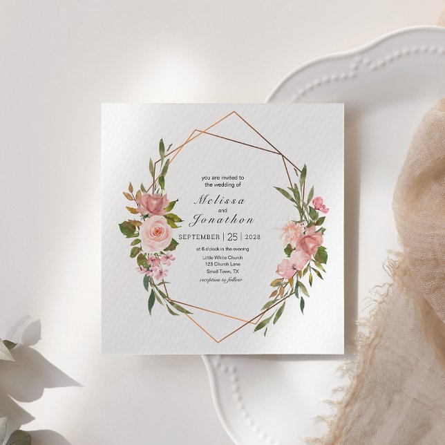 Bröllopsinbjudan med rosor i rosa nyans (Skapare uppladdad)