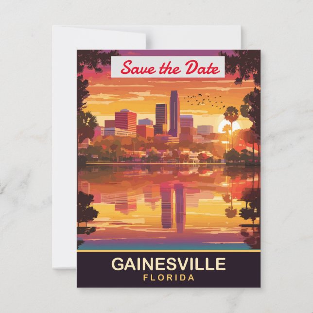 Bröllopsinbjudan med siluett av Gainesville Florid Spara Datumet (Framsida)