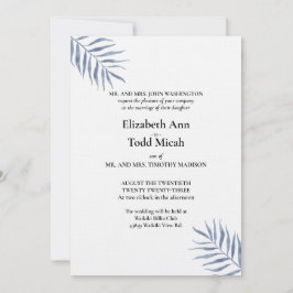 Bröllopsinbjudan med tropisk blå vattenfärg inbjudningar
