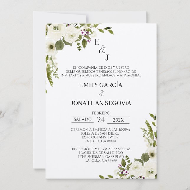bröllopsinbjudan med vita blommor inbjudningar (Framsida)