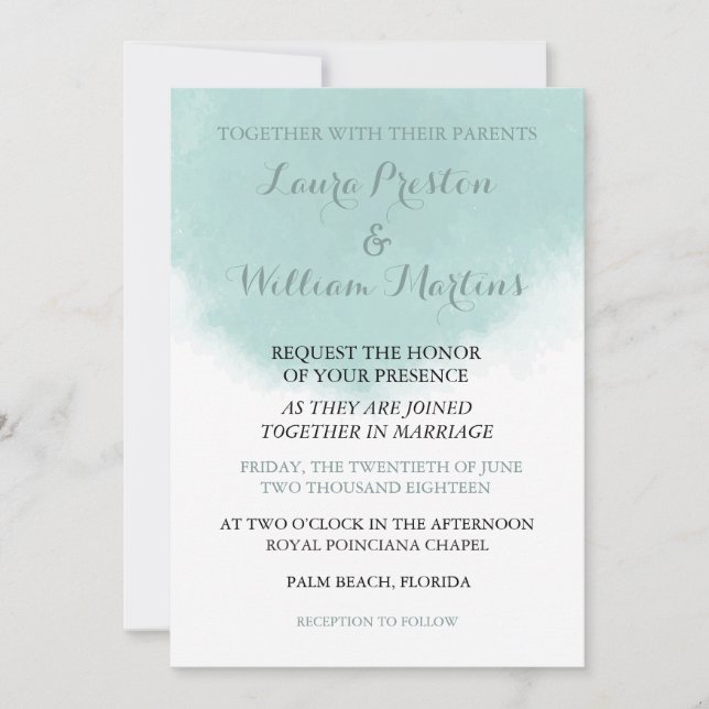 Bröllopsinbjudan Mint Grönt Watercolor Wedding Inbjudningar (Framsida)