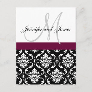 Bröllopsinbjudan Monogram Burgundy Black Damask Inbjudningar