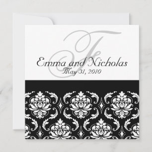 Bröllopsinbjudan Monogram Damask Black & White Inbjudningar