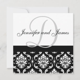 Bröllopsinbjudan Monogram Namn Black Damask Inbjudningar
