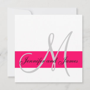 Bröllopsinbjudan Monogram Namn Fuchsia White Inbjudningar
