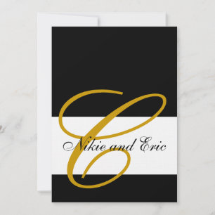 Bröllopsinbjudan Monogram Namn Guld Black White Inbjudningar