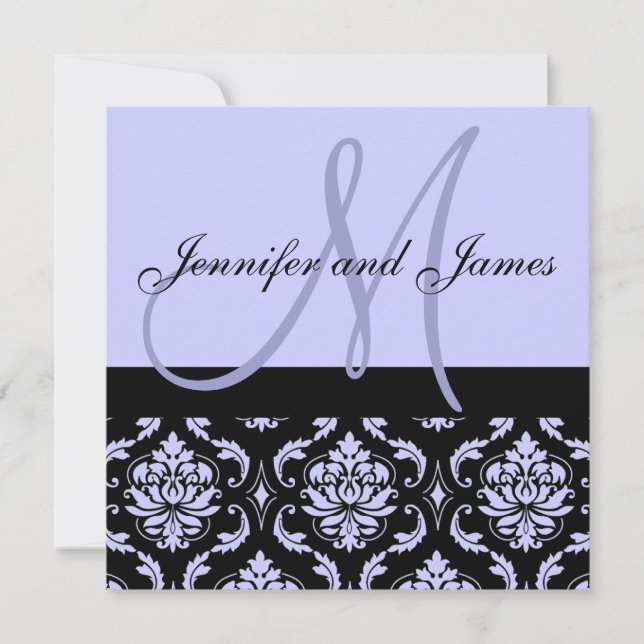 Bröllopsinbjudan Monogram Namn Lila Damask Inbjudningar (Framsida)