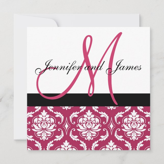 Bröllopsinbjudan Monogram Namn Rosa Damask Inbjudningar (Framsida)