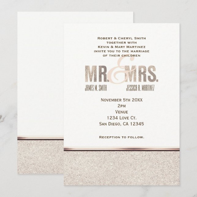 Bröllopsinbjudan Mr. & Mrs. Champange Sparkle Inbjudningar (Fram/baksida)