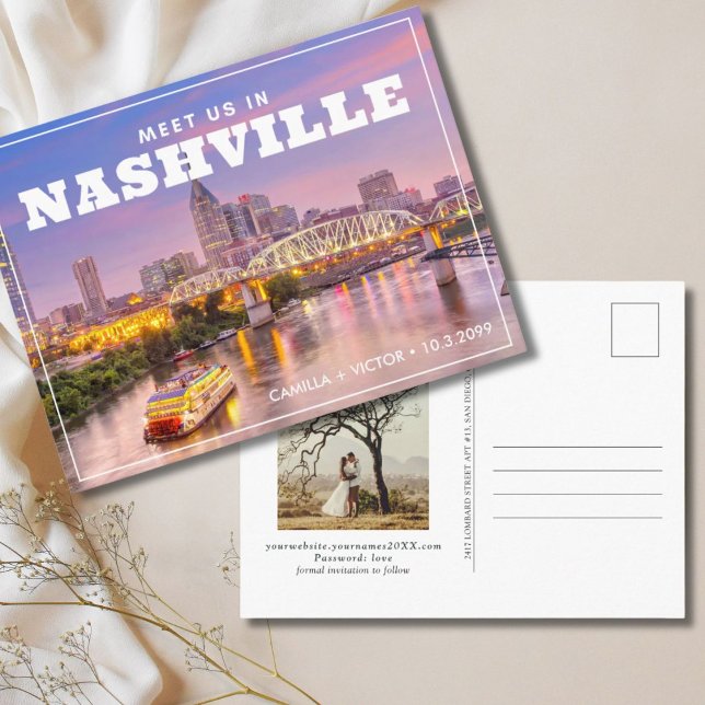 Bröllopsinbjudan Nashville Save the Date Postcard Vykort (Nashville wedding save the date postcard)