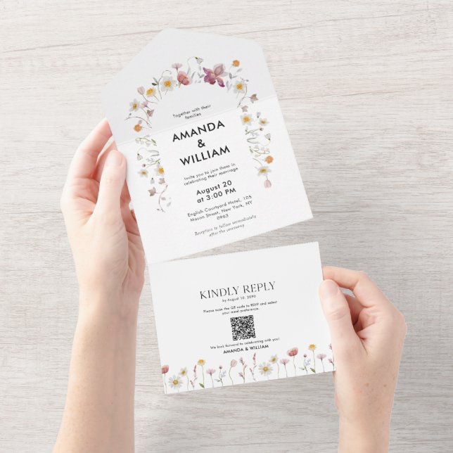 Bröllopsinbjudan och OSA för elegant Blommigt (Tearaway)