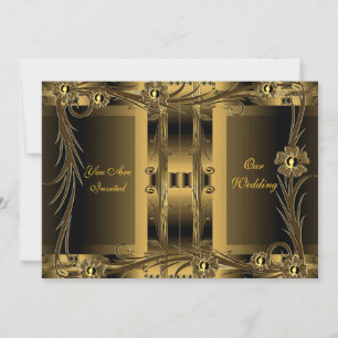Bröllopsinbjudan Old Gold Art Deco Blommig Inbjudningar