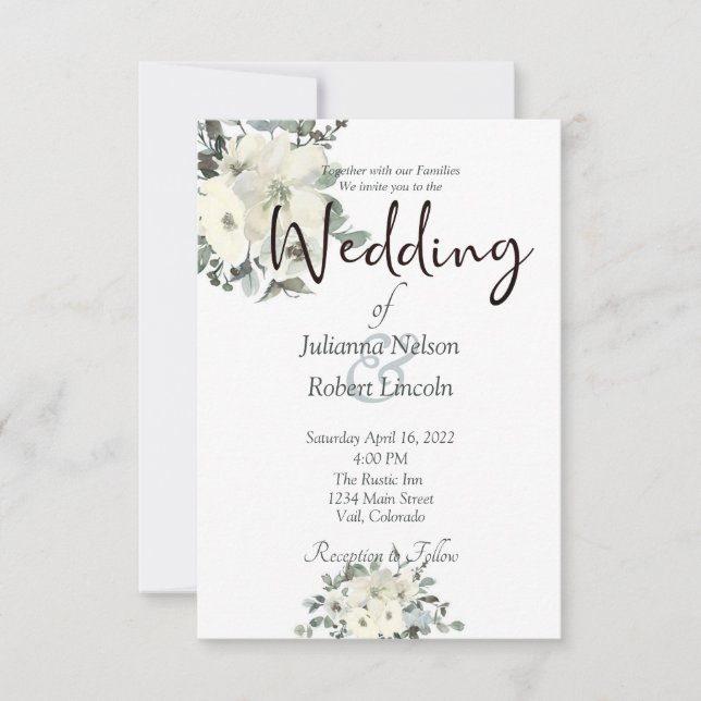 bröllopsinbjudan om elfenbensfärgad blommigt inbjudningar (Framsida)