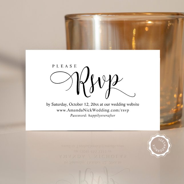 Bröllopsinbjudan, OSA för Online, modernt skriptko Tilläggskort (Online wedding invitation RSVP  respond card template, in modern calligraphy (website and password))