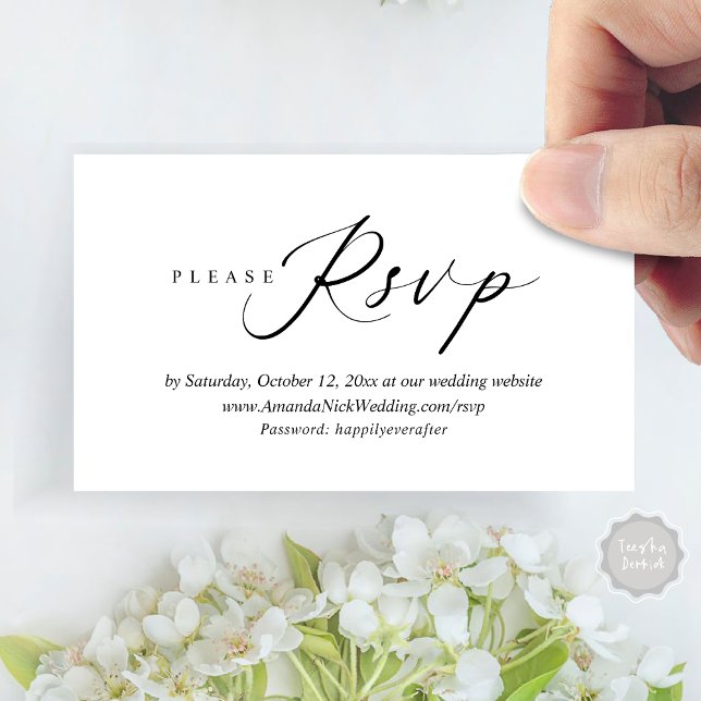 Bröllopsinbjudan, OSA för Online, modernt skriptko Tilläggskort (Wedding Invitation Online RSVP Enclosed Card, Modern Romantic Script, Black and White)