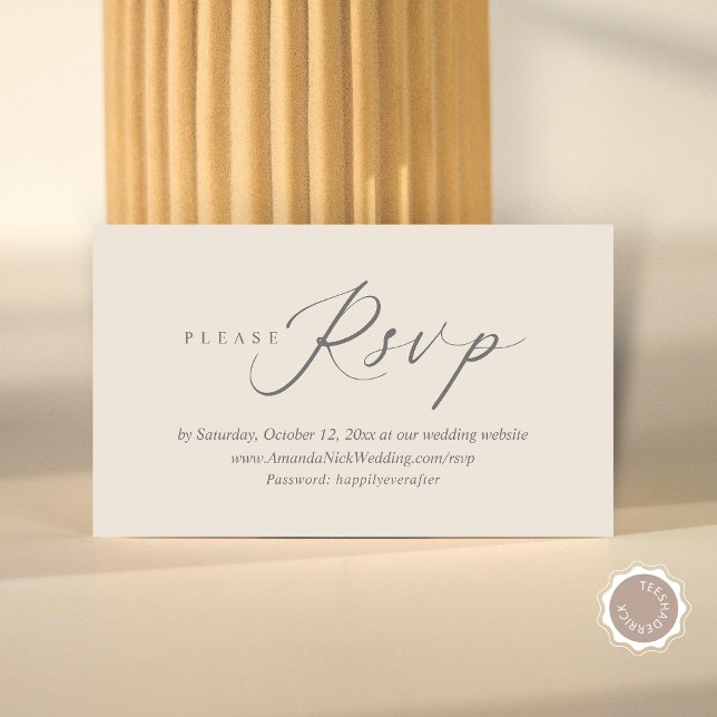 Bröllopsinbjudan, OSA för Online, modernt skriptko Tilläggskort (Wedding Invitation Online RSVP Enclosed Card, Modern Romantic Script, in Dark Grey Cream)
