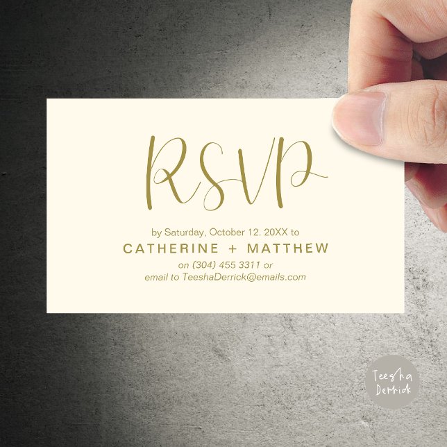 Bröllopsinbjudan OSA Modern Minimalistisk påminnel Tilläggskort (Wedding Invitation RSVP Modern Minimalist Design Reminder Email Phone Texting in Yellow Gold)