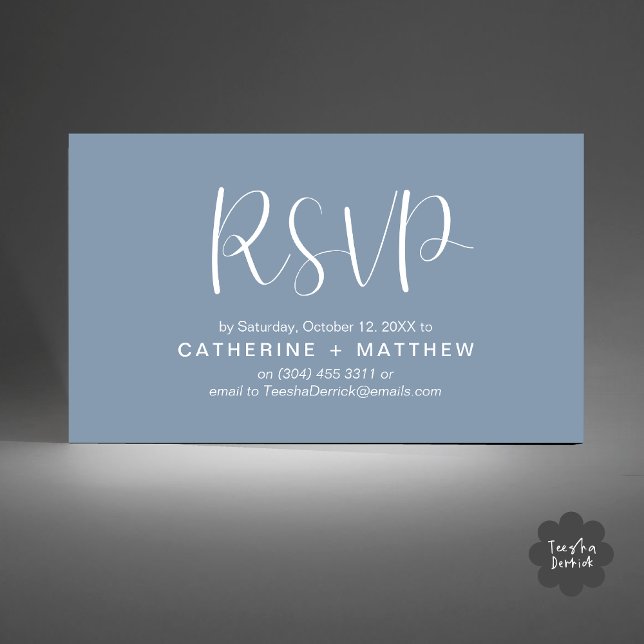 Bröllopsinbjudan OSA Modern Minimalistisk påminnel Tilläggskort (Wedding Invitation RSVP Modern Minimalist Design Reminder Email Phone Texting in Dusty Blue)