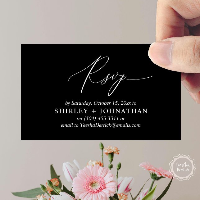 Bröllopsinbjudan OSA, modernt romsk påminnelse Tilläggskort (Wedding Invitation RSVP Modern Minimalist Design Reminder Email Phone Texting in Classy Black White)