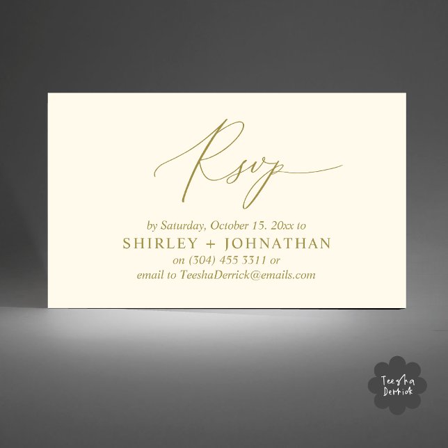 Bröllopsinbjudan OSA, modernt romsk påminnelse Tilläggskort (Wedding Invitation RSVP Modern Minimalist Design Reminder Email Phone Texting in Yellow Gold)