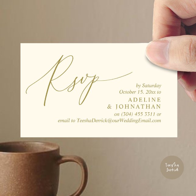 Bröllopsinbjudan OSA, modernt romsk påminnelse Tilläggskort (Wedding Invitation RSVP Modern Minimalist Design Reminder Email Phone Texting in Yellow Gold)