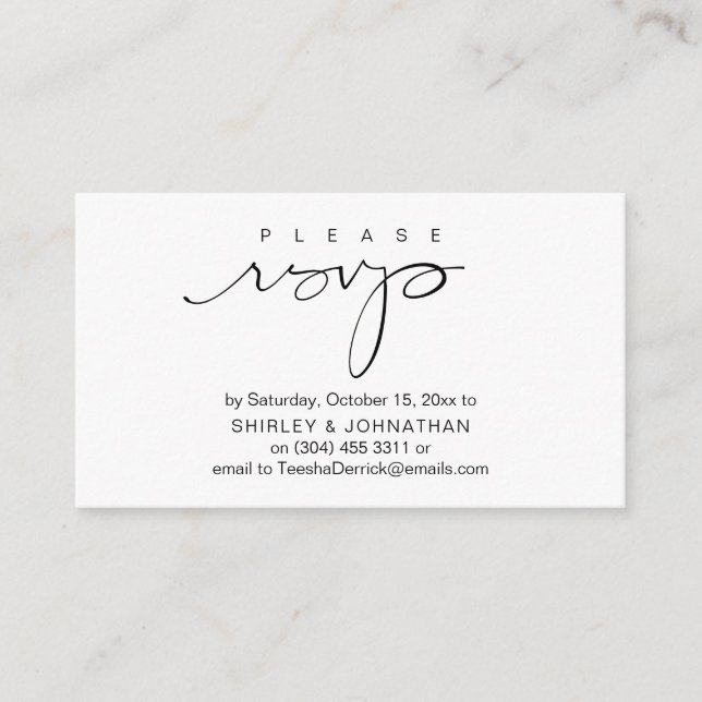 Bröllopsinbjudan OSA via e-post eller textmeddelan Tilläggskort (Framsida)