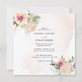 Bröllopsinbjudan på Peony och Guld Flowers Square Inbjudningar