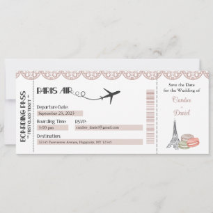 Bröllopsinbjudan, Paris Boarding Pass Inbjudningar