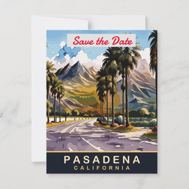 Bröllopsinbjudan Pasadena California Palms Spara Datumet (Framsida)