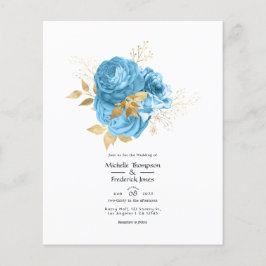 Bröllopsinbjudan Pastel Blue och Guld Blommigt Flygblad