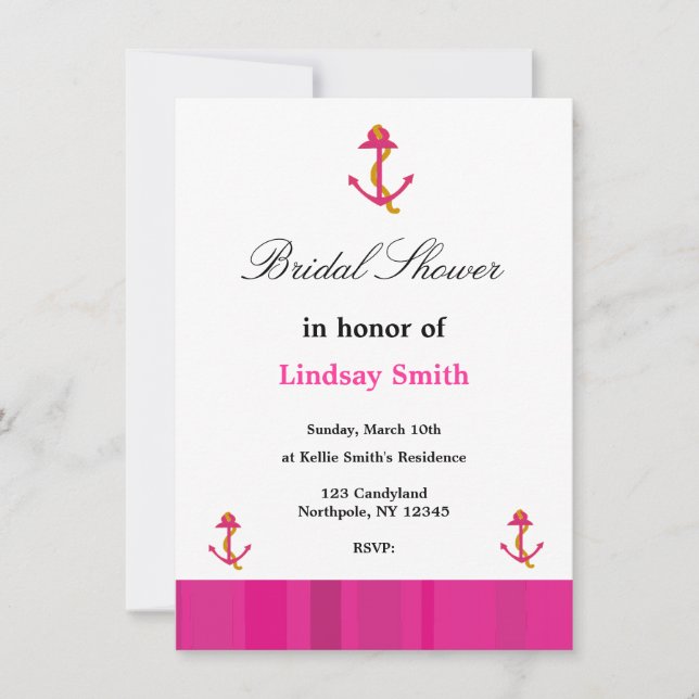 Bröllopsinbjudan Pink Anchor Bridal Shower Inbjudningar (Framsida)