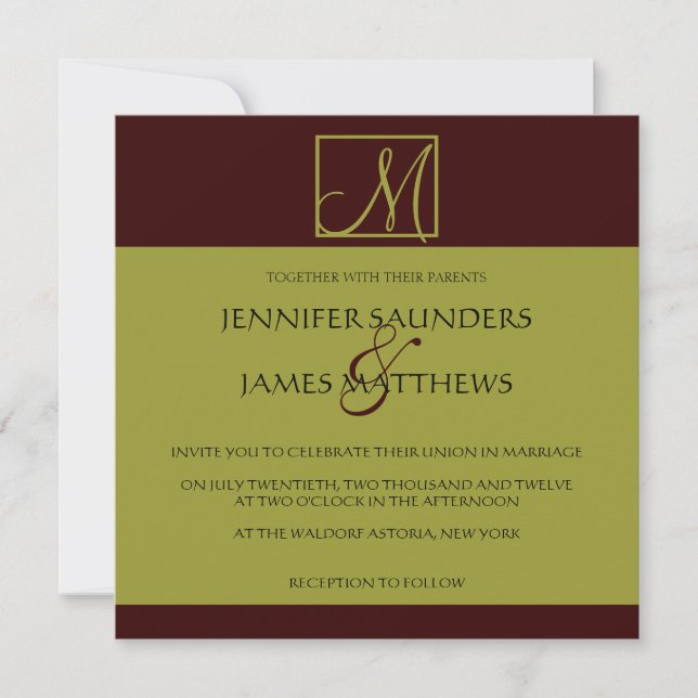 Bröllopsinbjudan Pistachio & Espresso Monogram Inbjudningar (Framsida)
