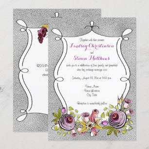 Bröllopsinbjudan   Plum, FAUX Silver Foil Blommigt Inbjudningar