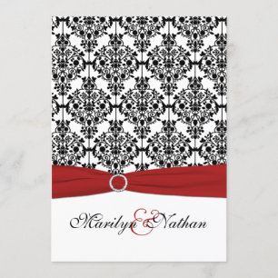 Bröllopsinbjudan Red, White and Black Damask II Inbjudningar