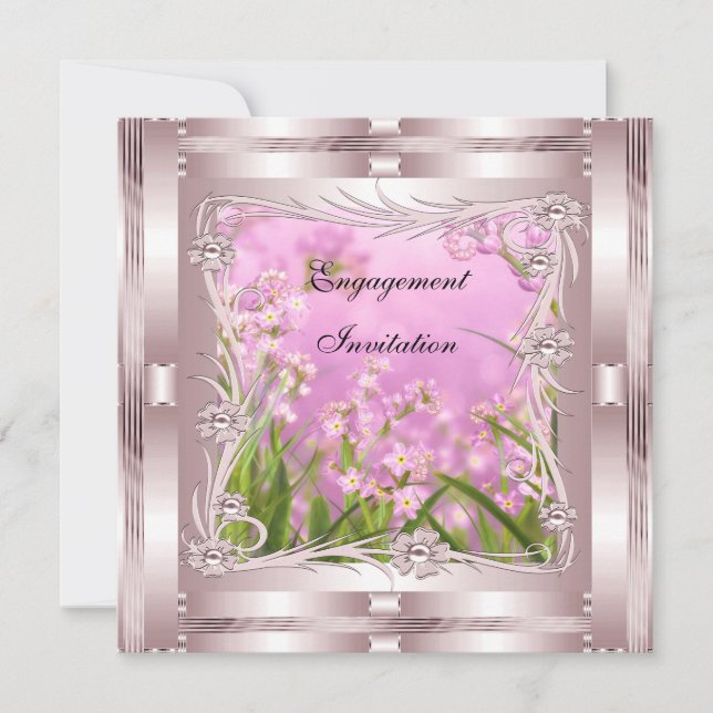 Bröllopsinbjudan Rosa Art Deco Blommig Inbjudningar (Framsida)