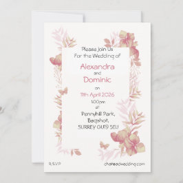 Bröllopsinbjudan - rosa blomstermotiv med fjäril inbjudningar