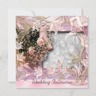 Bröllopsinbjudan Rosa Foto Blommig Ram Inbjudningar
