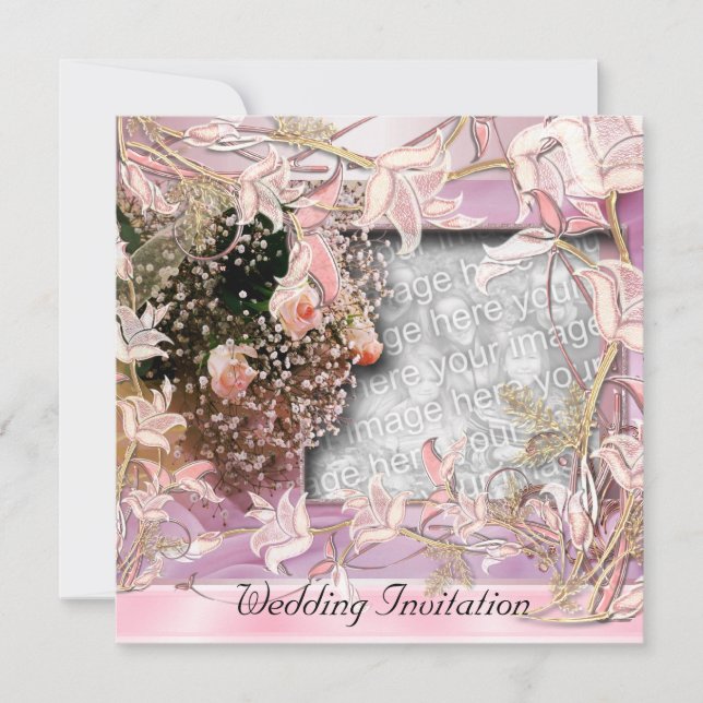 Bröllopsinbjudan Rosa Foto Blommig Ram Inbjudningar (Framsida)
