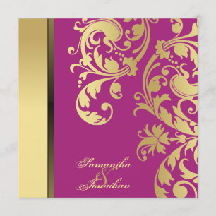 Bröllopsinbjudan Rosa Guld Shimmer Blommigt Swirls Inbjudningar
