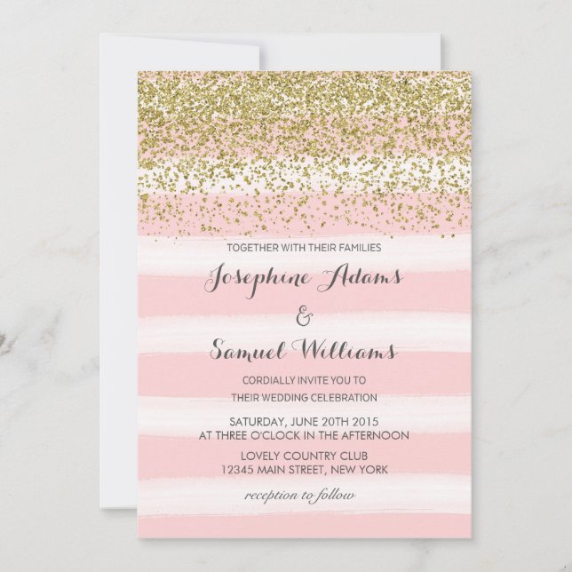 Bröllopsinbjudan Rosa och Guld Inbjudningar (Framsida)