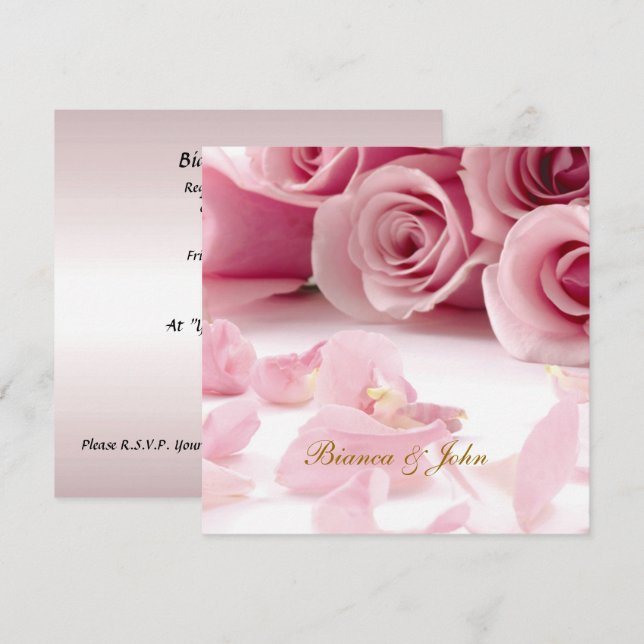 Bröllopsinbjudan Rosa Rosor Elegant Inbjudningar (Fram/baksida)