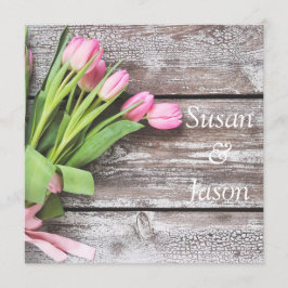 Bröllopsinbjudan - Rosa Tulips & Wood Inbjudningar